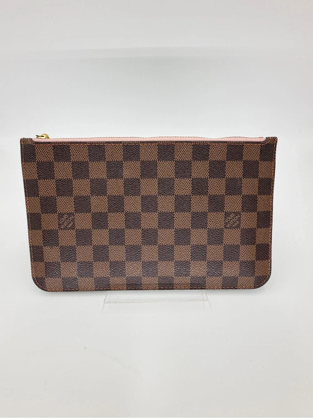 Louis Vuitton Damier Ebene Neverfull Pouch Pink Interior w/Dust Bag &Entrupy COA